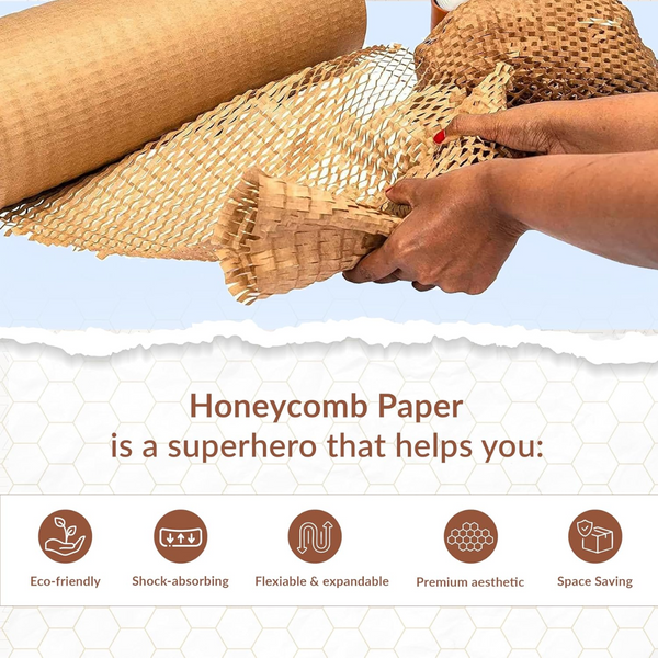 Honeycomb Paper (Set of 1, 390mm16inch x 250meter Brown Eco-Friendly Cushioning Wrap for Packing Fragile Items - Open View