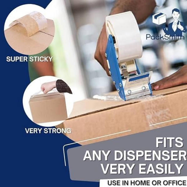 PackSmith Transparent Packing Tape 2 Inch x 65Mtr Clear Heavy Duty BOPP Adhesive Use For Shipping, Moving, Office, and Home Instruction View