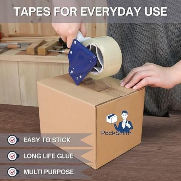 PackSmith Transparent Packing Tape 2 Inch x 65Mtr Clear Heavy Duty BOPP Adhesive Use For Shipping, Moving, Office, and Home Packaing View