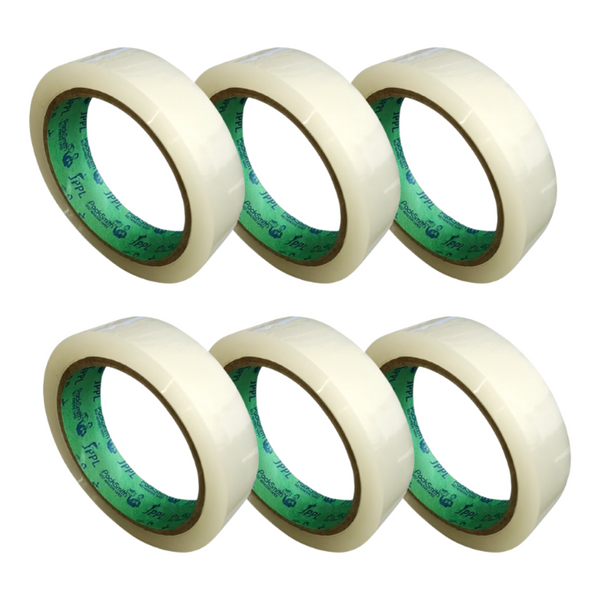 Transparent Tape (Set of 6 Pack, 1 Inch x 65 Meter)  Clear Packing Tape for Moving, Shipping, Office & Home Use Front View