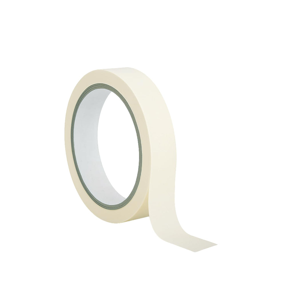 Masking tape 1 or 2 inch, single cream crepe paper roll with the end peeled out