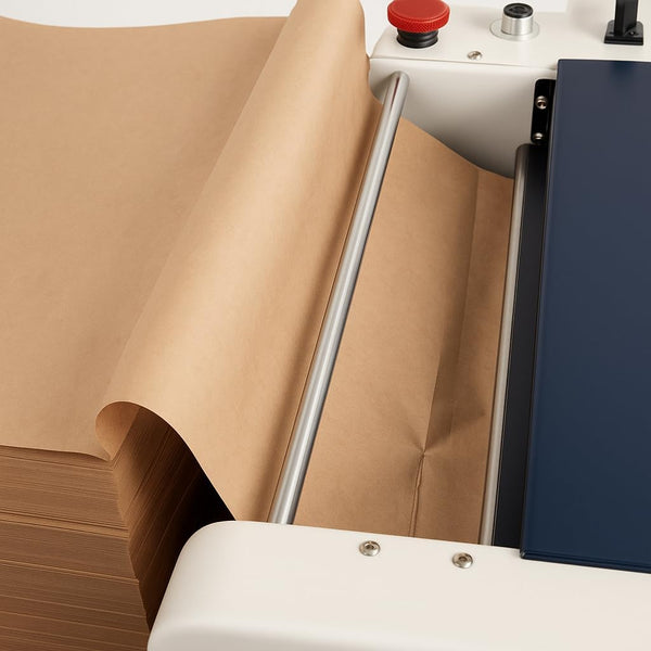 Kraft paper running over the roller of the paper bubble machine