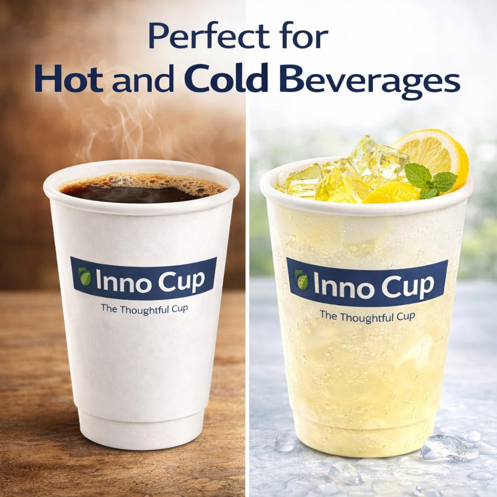 Inno Cup paper cups with hot coffee and cold lemonade