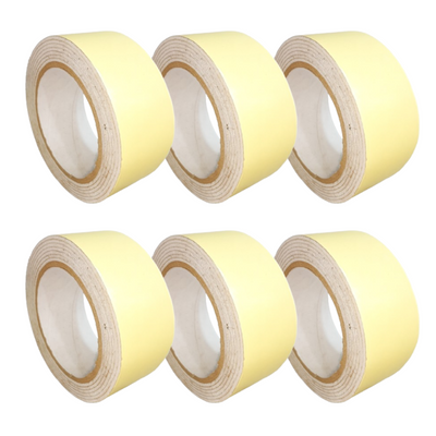 Double sided foam tape 2 inch x 2.5 m, set of six rolls with yellow liner in two rows