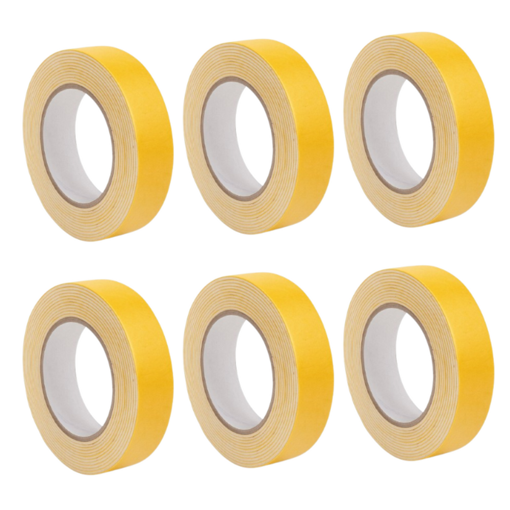 Double sided foam mounting tape 24 mm x 2.5 m, set of 6 rolls with yellow release liner