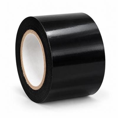 Black PVC insulation tape 2 inch x 20 m, single glossy roll on a brown paper core