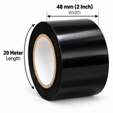 Black PVC insulation tape roll with 48 mm (2 inch) width and 20 m length marked