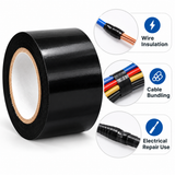 Black PVC insulation tape 2 inch x 20 m with uses shown: wire insulation, cable bundling, repairs