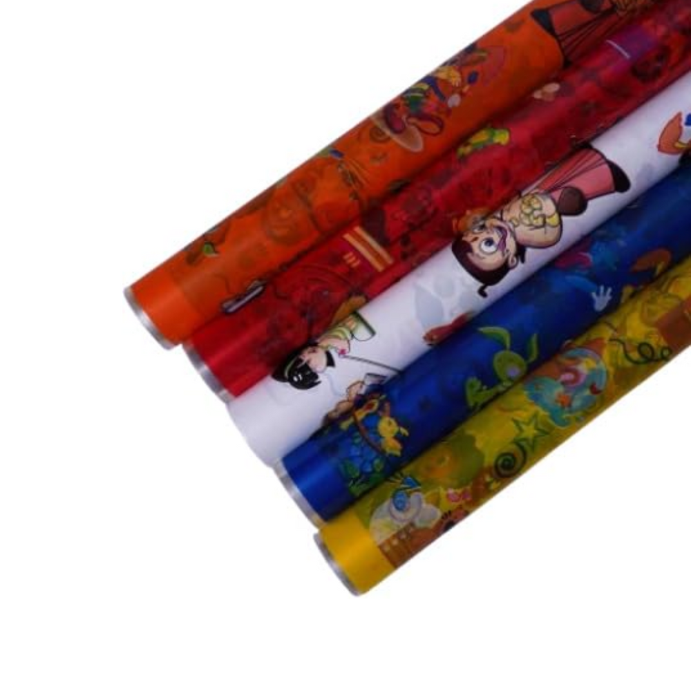 Notebook Cover Roll 14 inch x 3 m, Cartoon Print or Orange, Pack of 5 – side close view