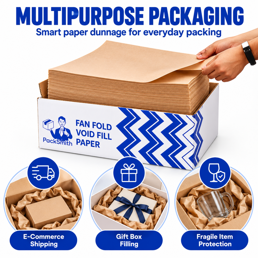 Fan fold void fill paper 380 x 250 mm, uses for ecommerce parcels, gift boxes and glassware