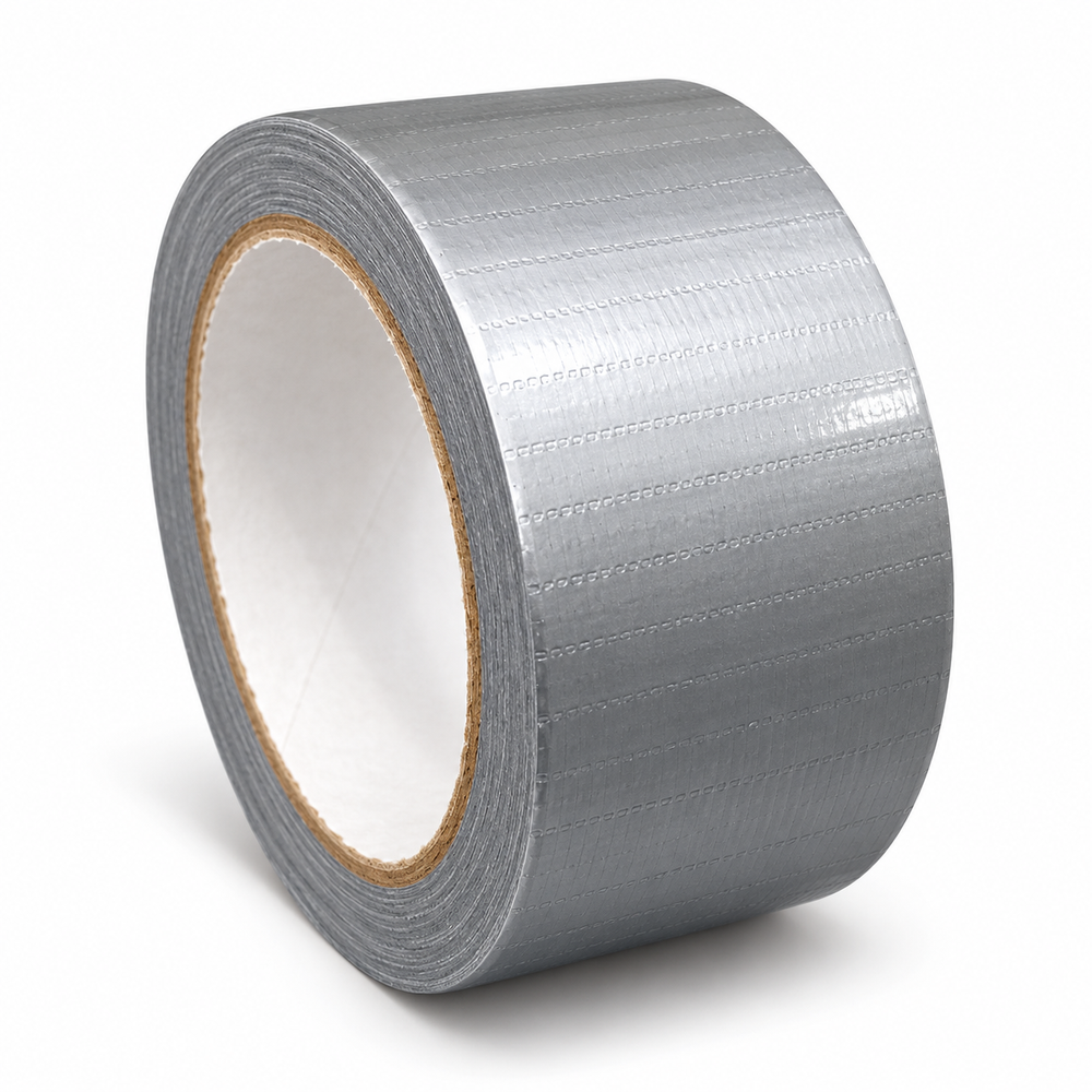 Duct tape 2 inch x 20 m, grey cloth duct tape roll on a white background