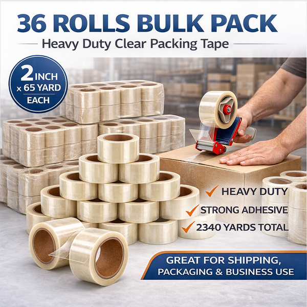 Clear Packing Tape 36 Rolls Bulk Pack Heavy Duty 2 Inch 65 Yard for Shipping Packaging Wholesale Use - Bulk Pack