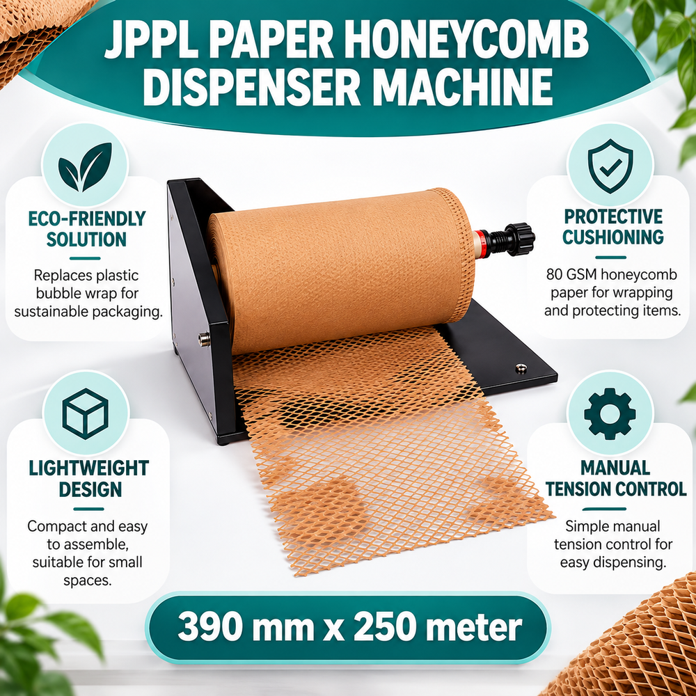 Honeycomb paper dispenser machine features card: 80 GSM paper, tension control, 390 mm x 250 m