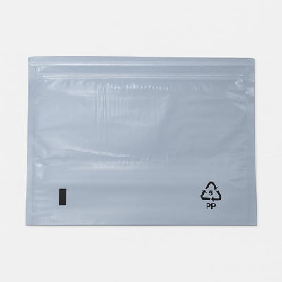 Packing list envelopes A4 to A7, plain clear self-adhesive pouch laid flat, front view