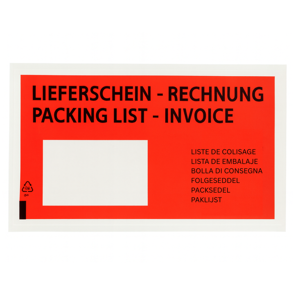 Premium Self Adhesive Transparent Delivery Note Bags Printed Waterproof Document Sleeves 9.5 x 4.5 Inch - Front View