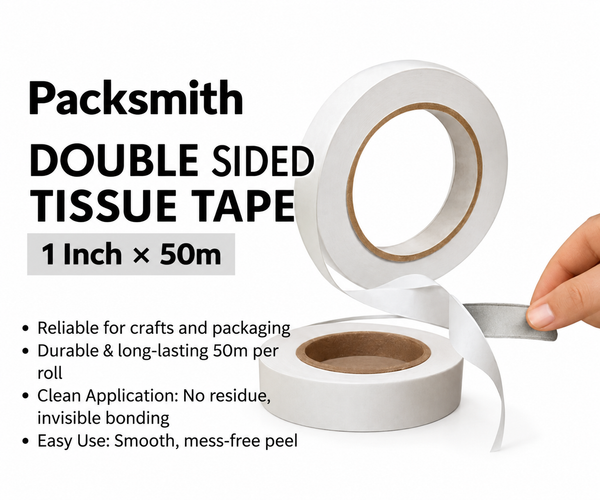 Double Sided Tissue Tape 1 inch x 50 m, Pack of 2, 6 or 12