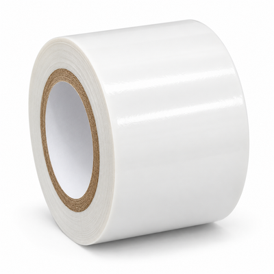 White PVC electrical insulation tape 2 inch x 20 m, single glossy roll on a white background