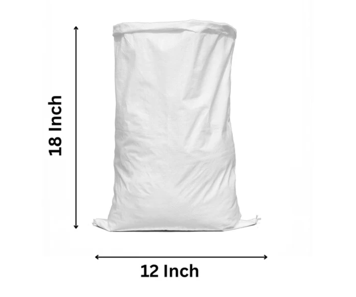 White Gunny Bags Heavy Duty Sack for Warehouse - Courier Storage & Multipurpose Use 12 x 18 inch Front View