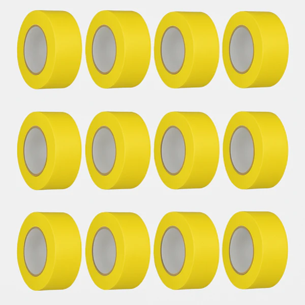Yellow floor marking tape 2 inch x 25 m, pack of 12 rolls arranged in three rows