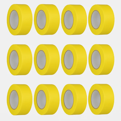 Yellow floor marking tape 2 inch x 25 m, pack of 12 rolls arranged in three rows