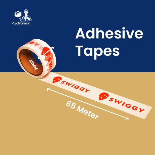 Food delivery tape for Swiggy partners, diagram showing the 48 mm width and 65 metre length